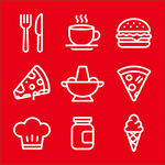 红色背景的餐饮图标集合
