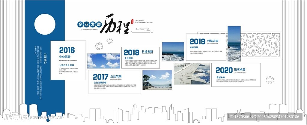蓝色大气企业发展历程文化墙宣传