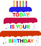 彩色三层生日蛋糕矢量图