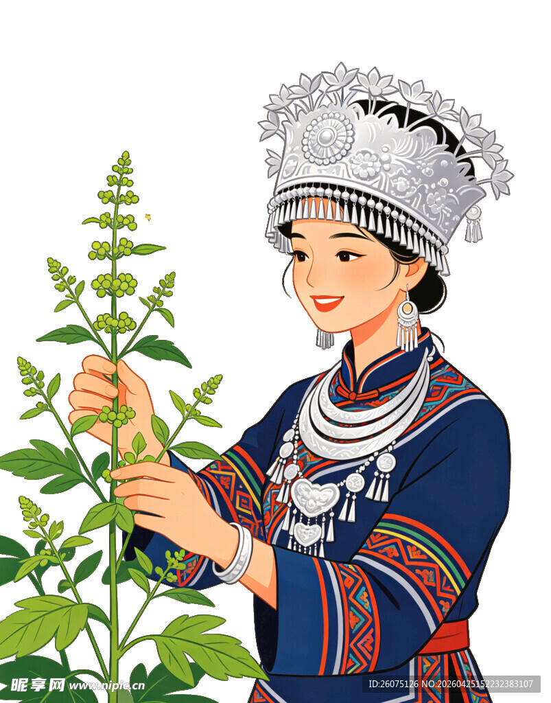 苗族女子采摘中药