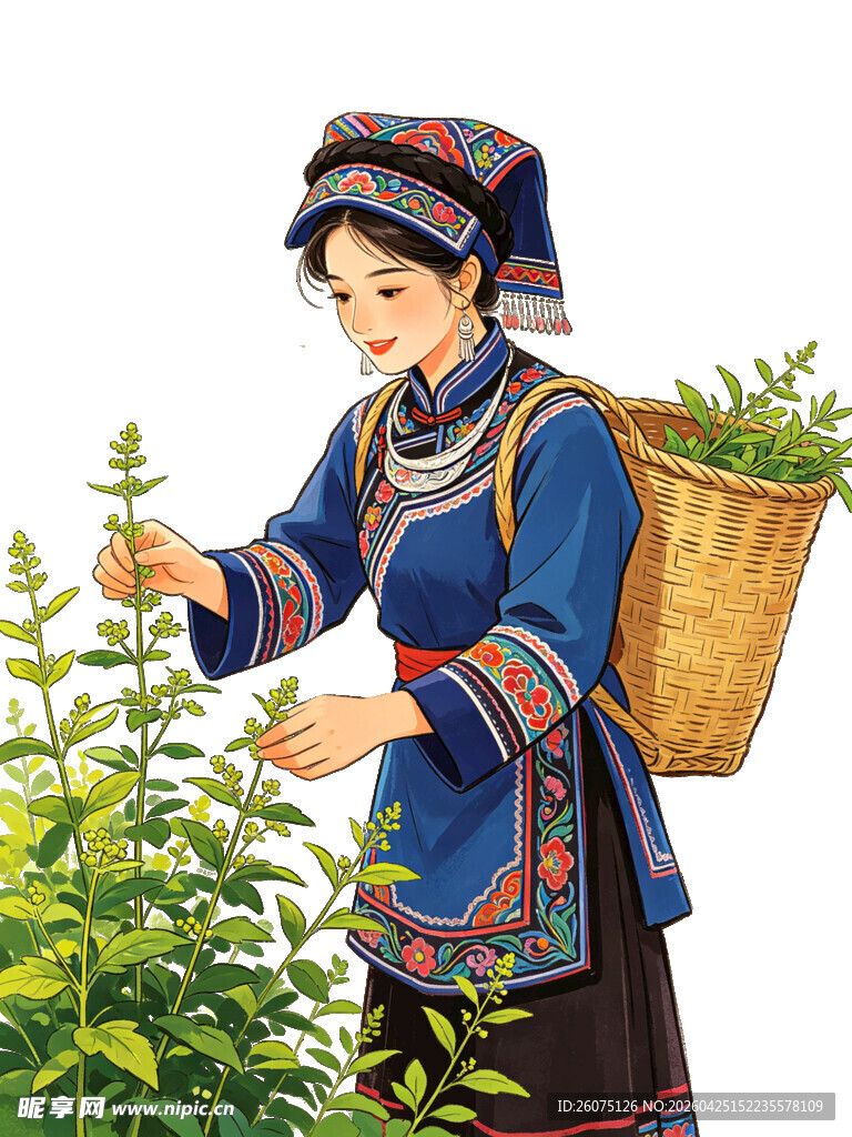 少数民族女子采摘茶叶