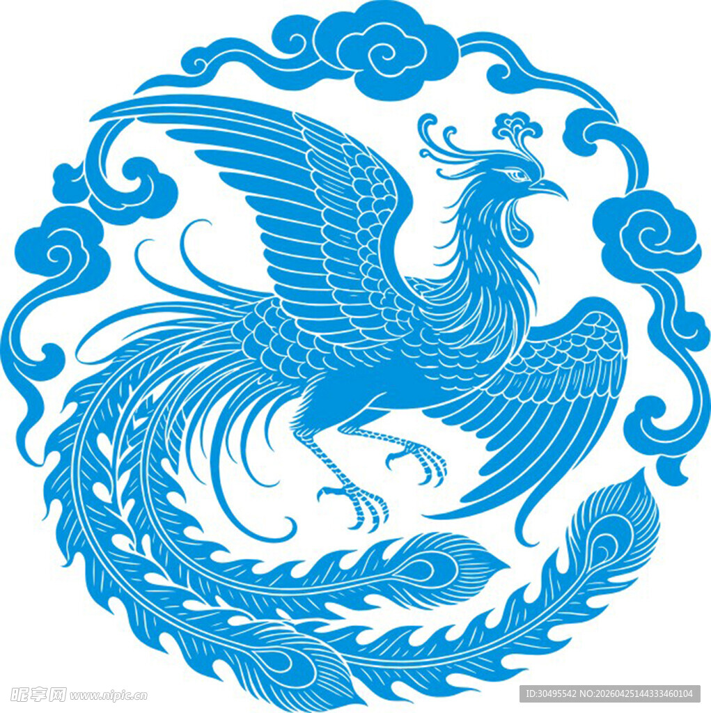 蓝色凤凰中式传统图案