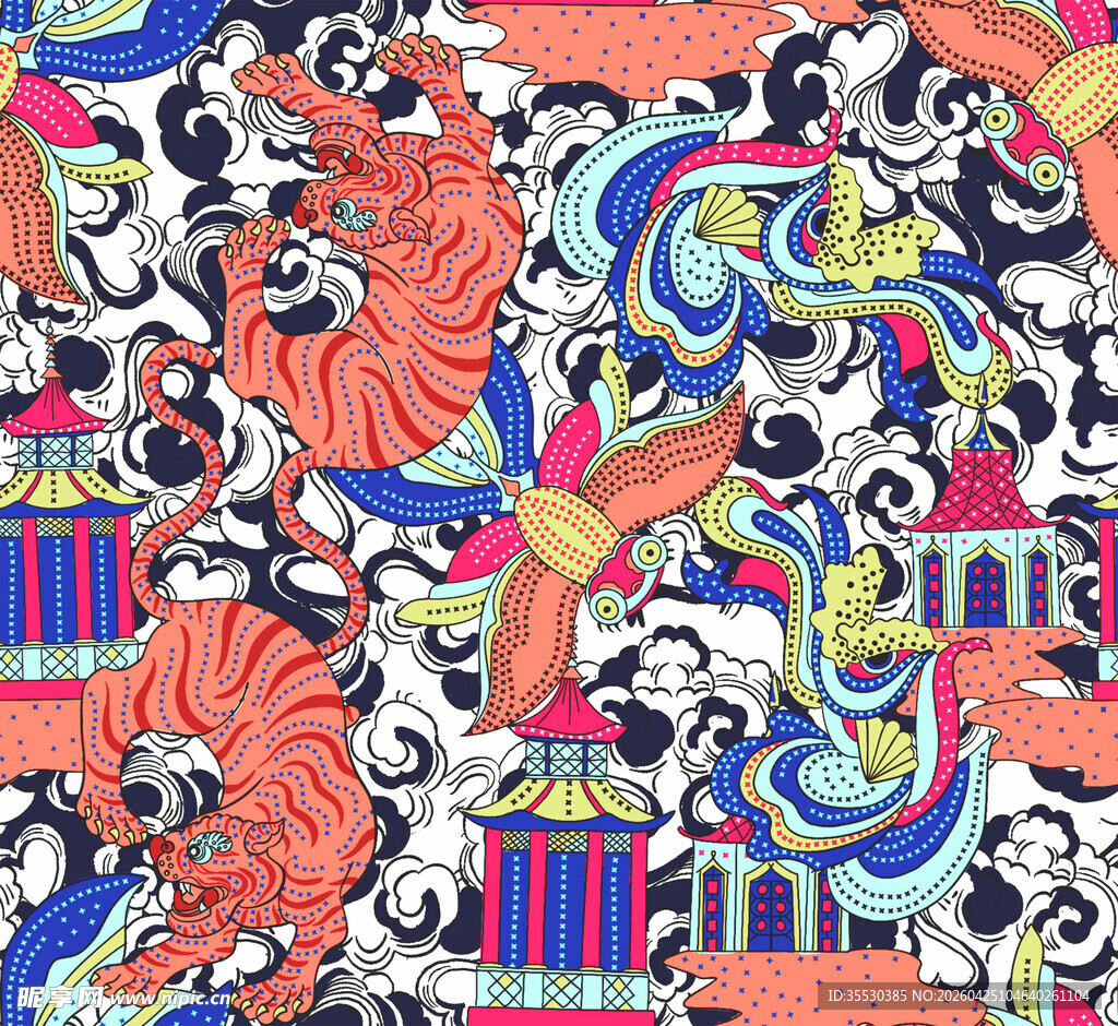 中式传统元素拼接图案