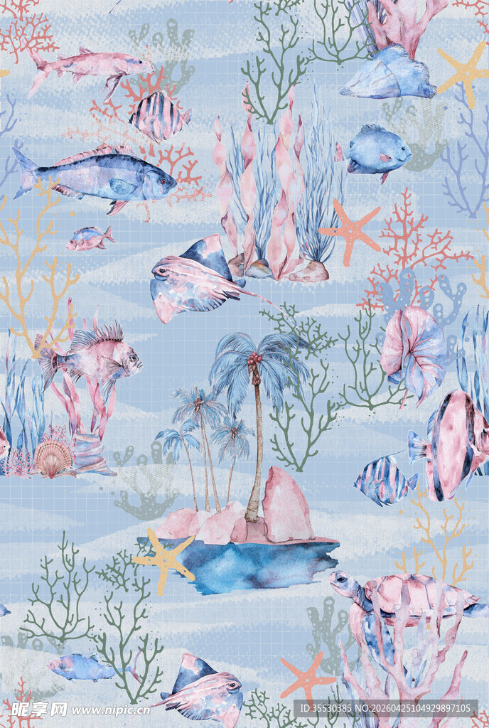 海洋鱼类珊瑚图案背景