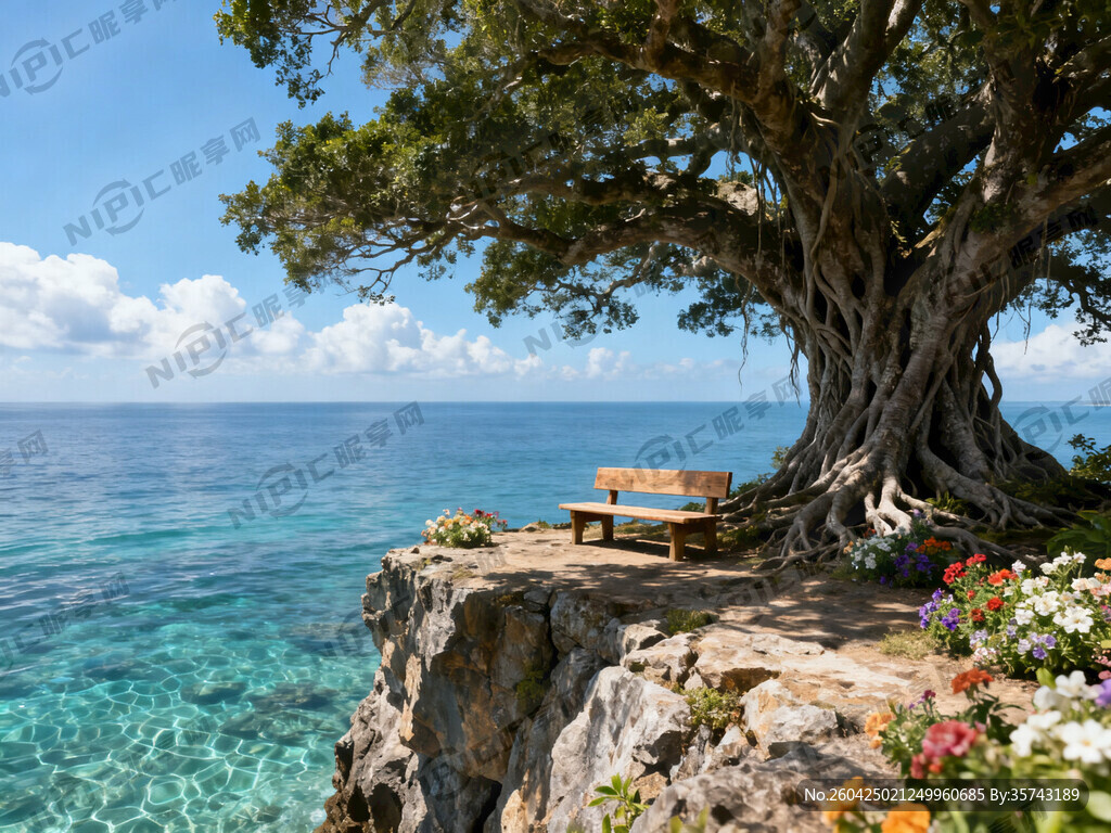 怪石嶙峋大海悬崖边 蓝天白云