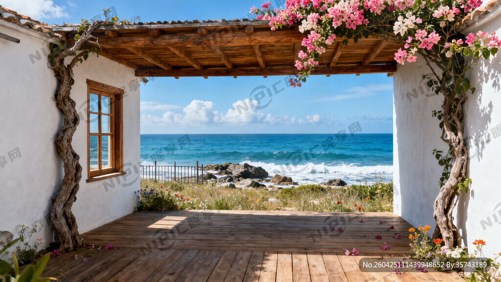 海边小屋 原木地板铺满整个院子