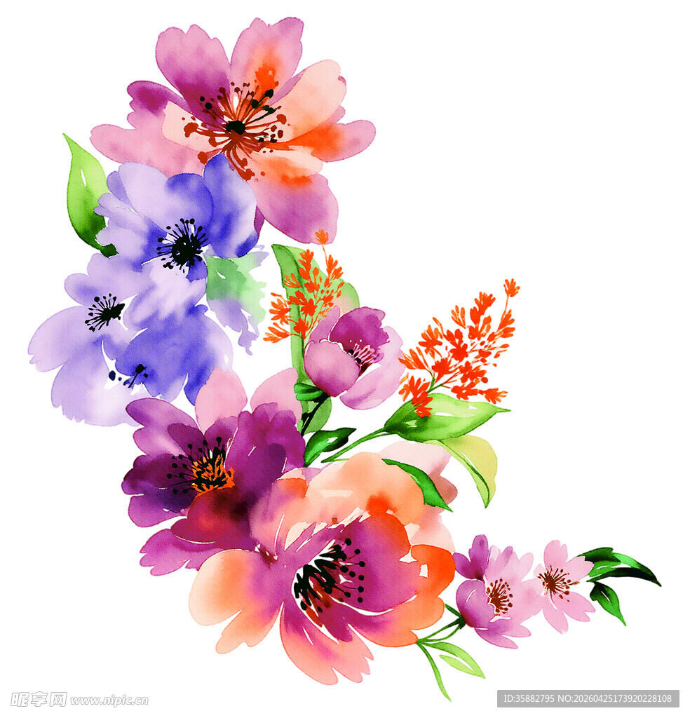 水彩花卉角落装饰图案