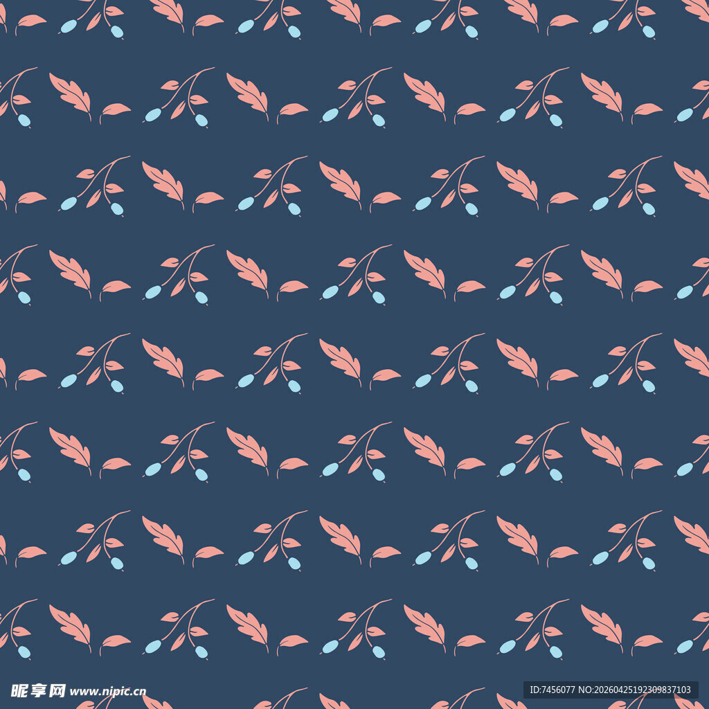 深蓝色底花朵飞鸟图案纹理