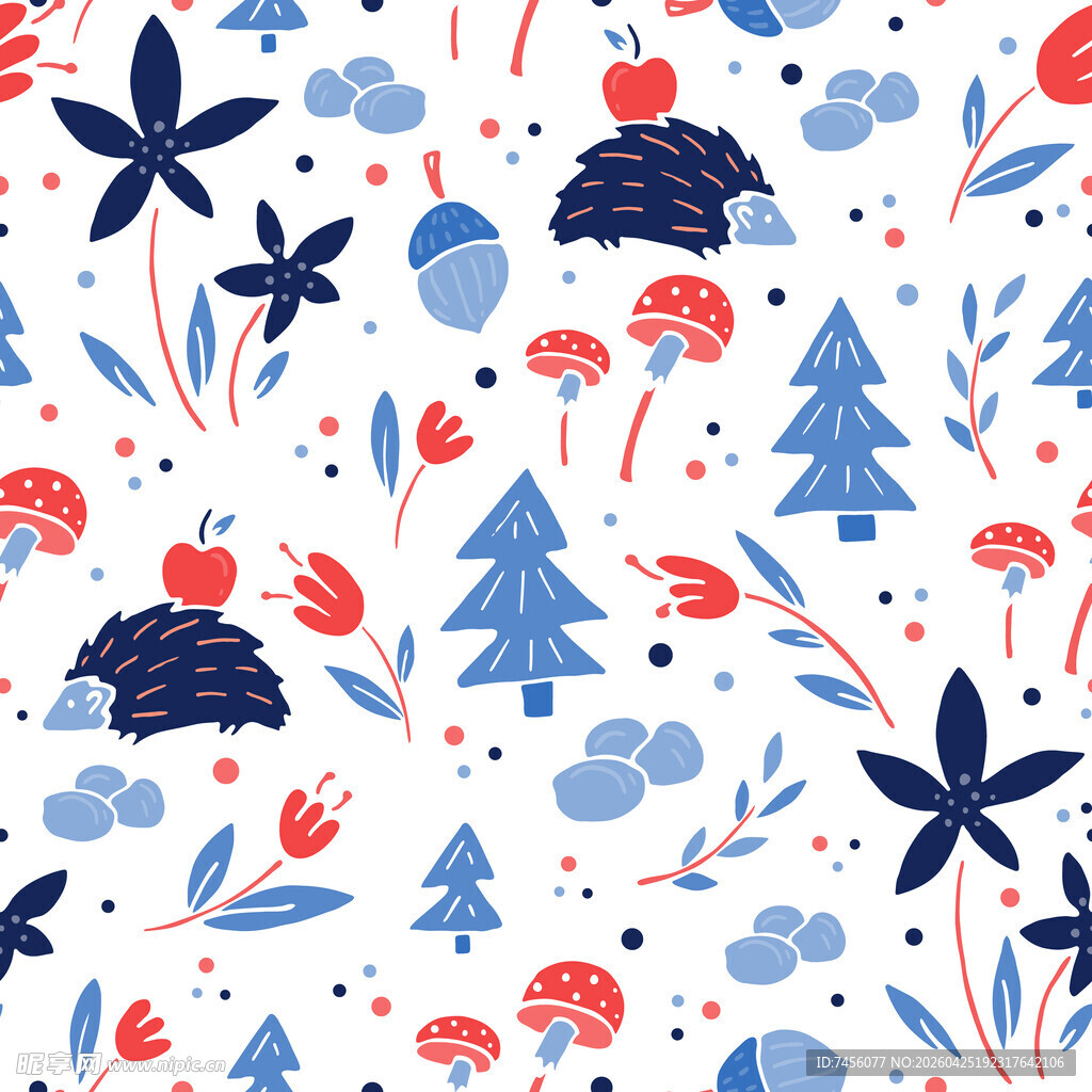 蓝白清新森林风图案背景