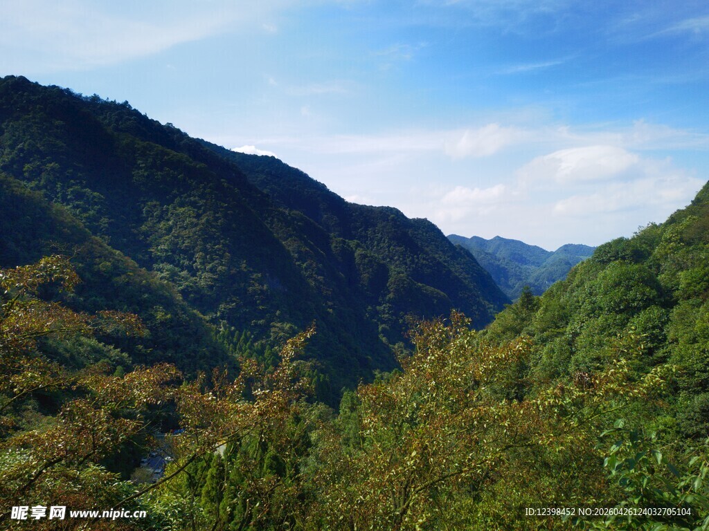 青山葱茏的壮美山谷景色