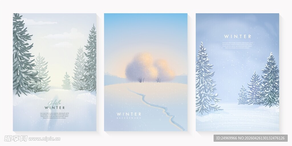 冬日雪景三联画