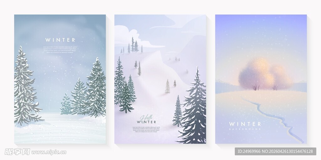 冬日雪景插画三幅