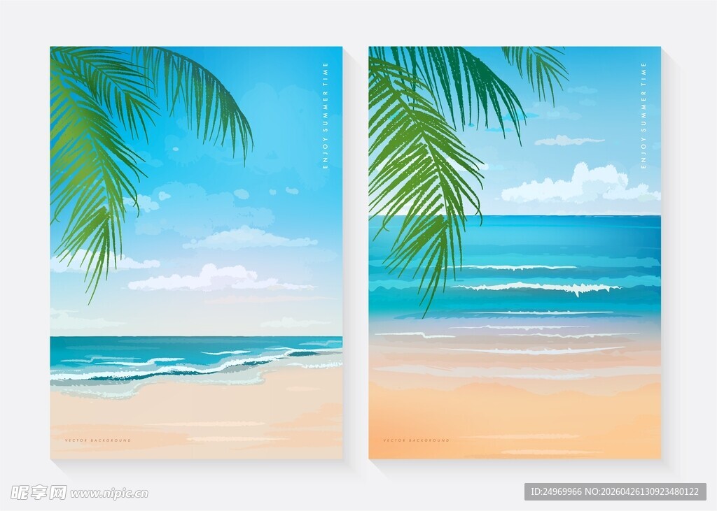 夏日海滩风景插画