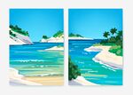 海边风景双幅插画