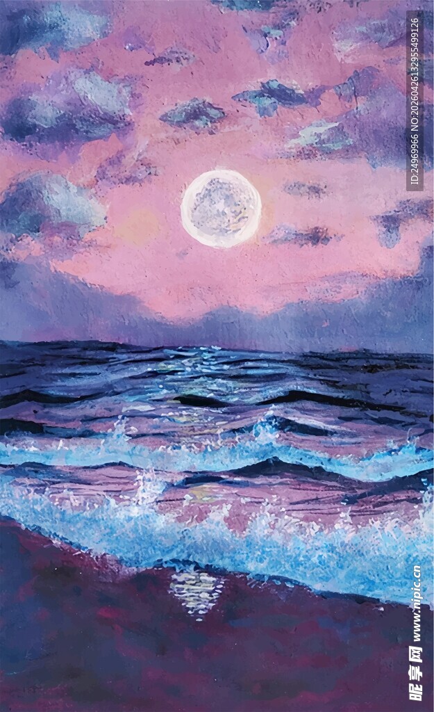 月夜下的梦幻海浪景色
