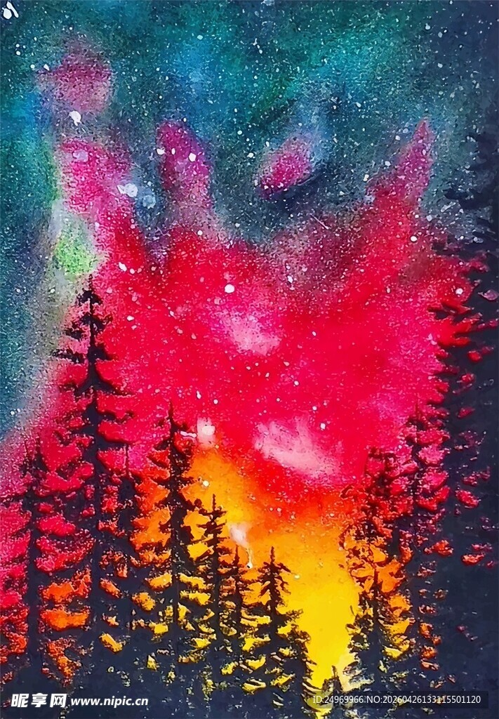 梦幻星空下的森林美景