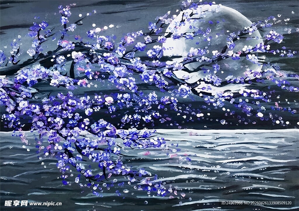 月夜下的梦幻紫色花枝