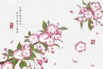 中式手绘盛开桃花图景