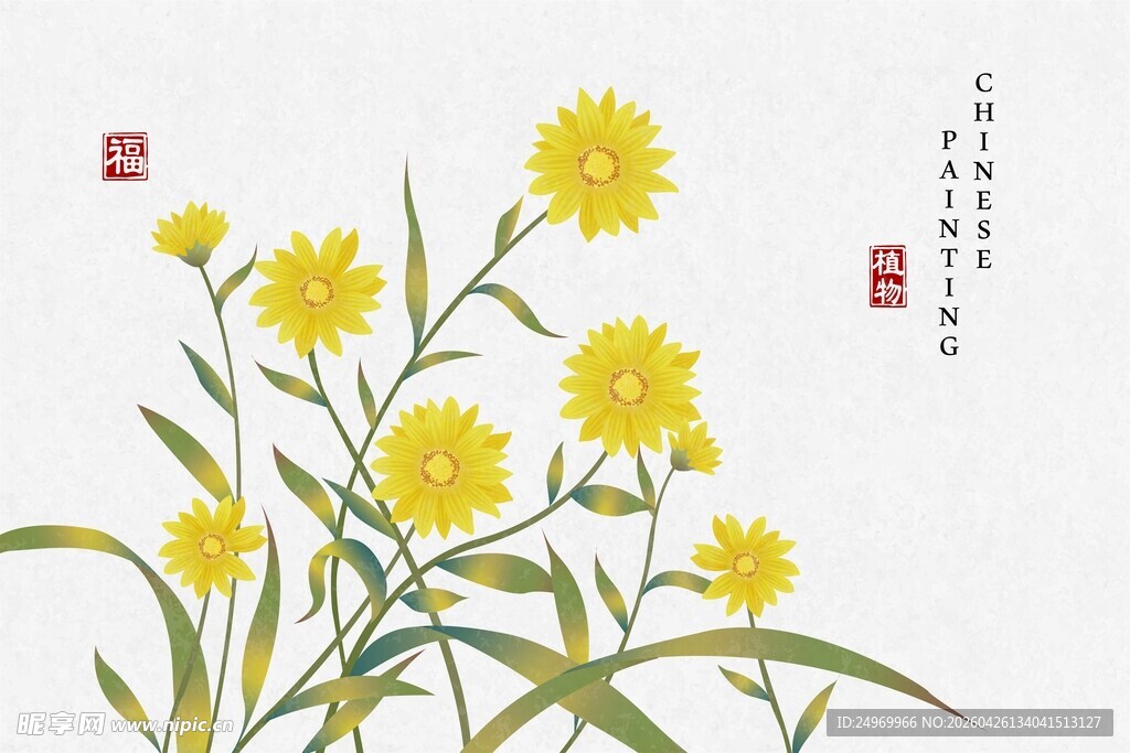中式风绽放的黄色花卉