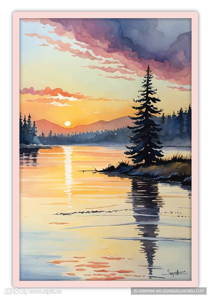 湖畔落日美景