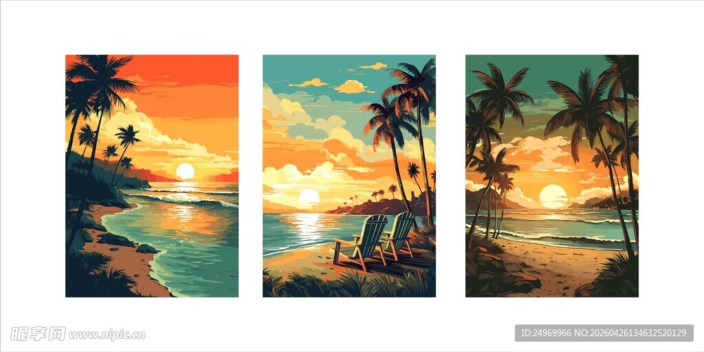 热带海滨风光三联画
