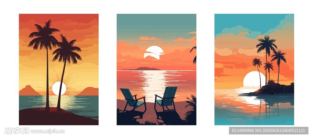 热带风情海边风景插画