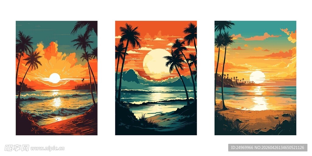 三联热带海滨夕阳美景