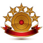 金色徽章配红丝带