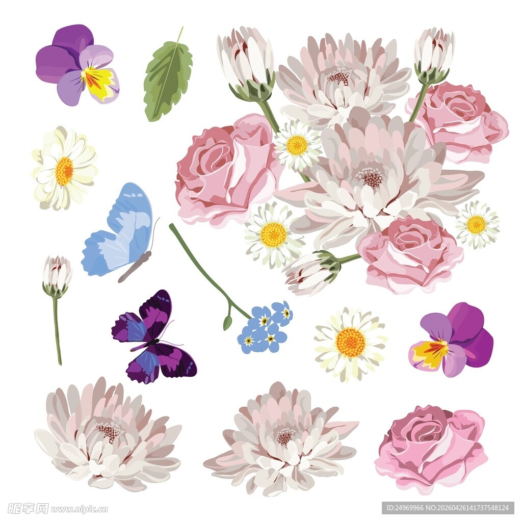 花卉蝴蝶插画素材集合