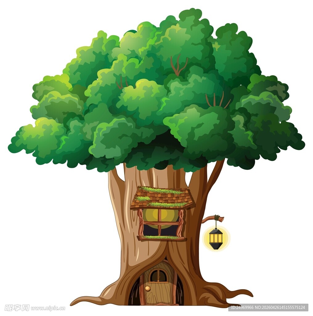 童话风树洞小屋插画