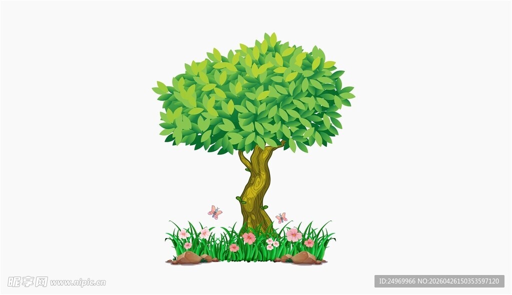 卡通风格单棵树木插画