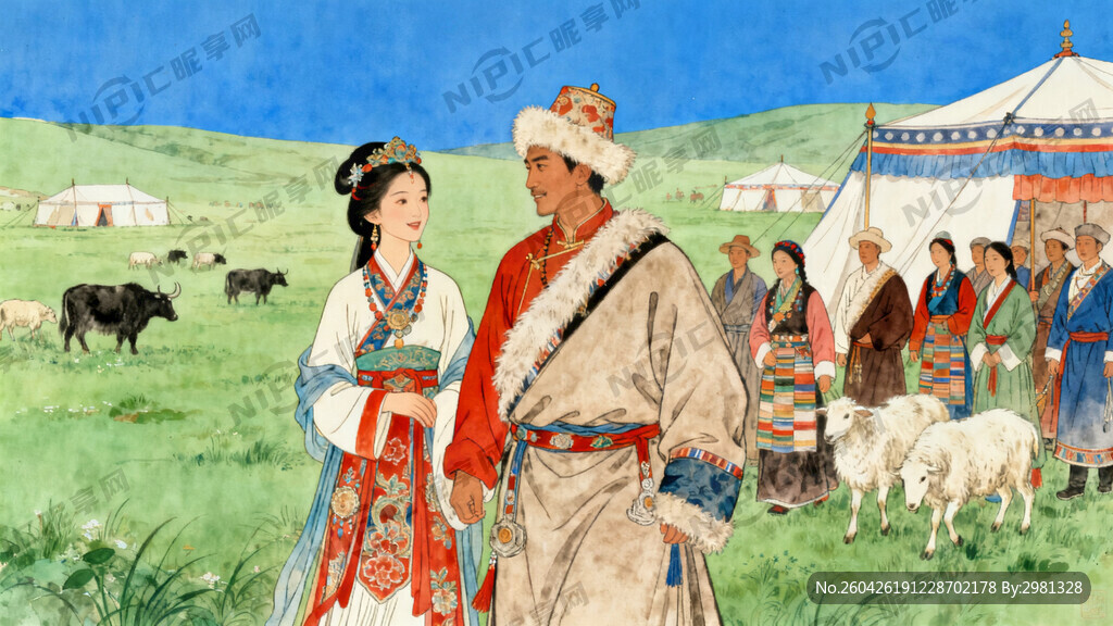 藏汉和亲绘画