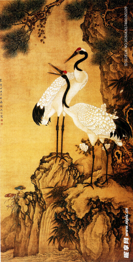 丹顶鹤苍松图