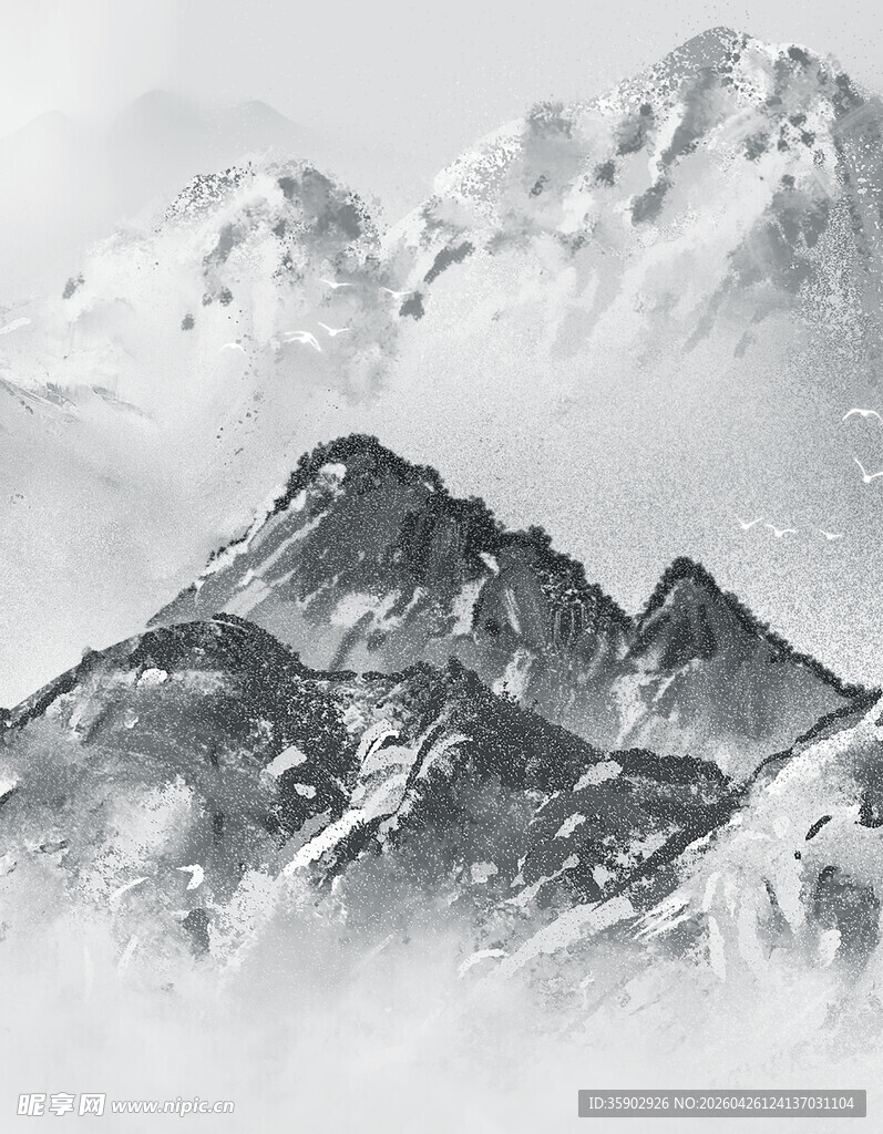 水墨风格壮丽群山景色
