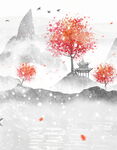 水墨秋景山林间诗意画卷