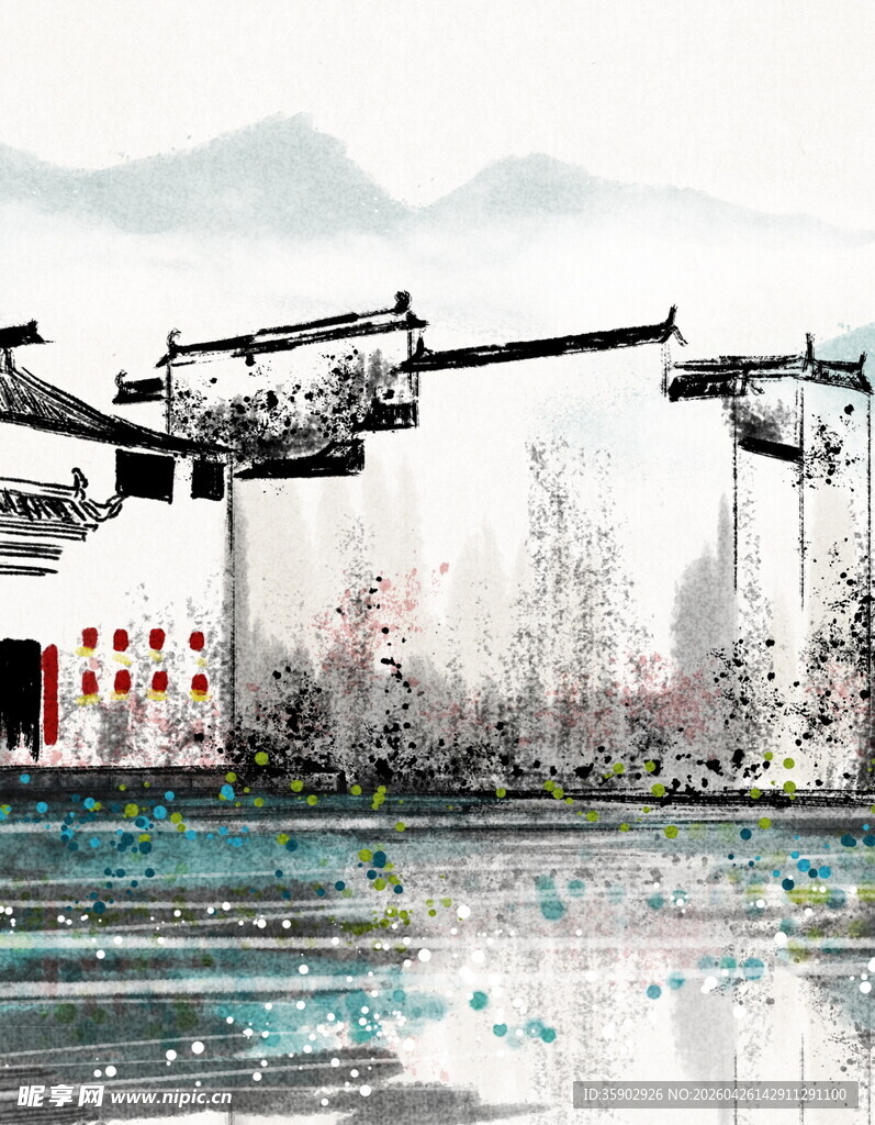 水墨风中式建筑景观