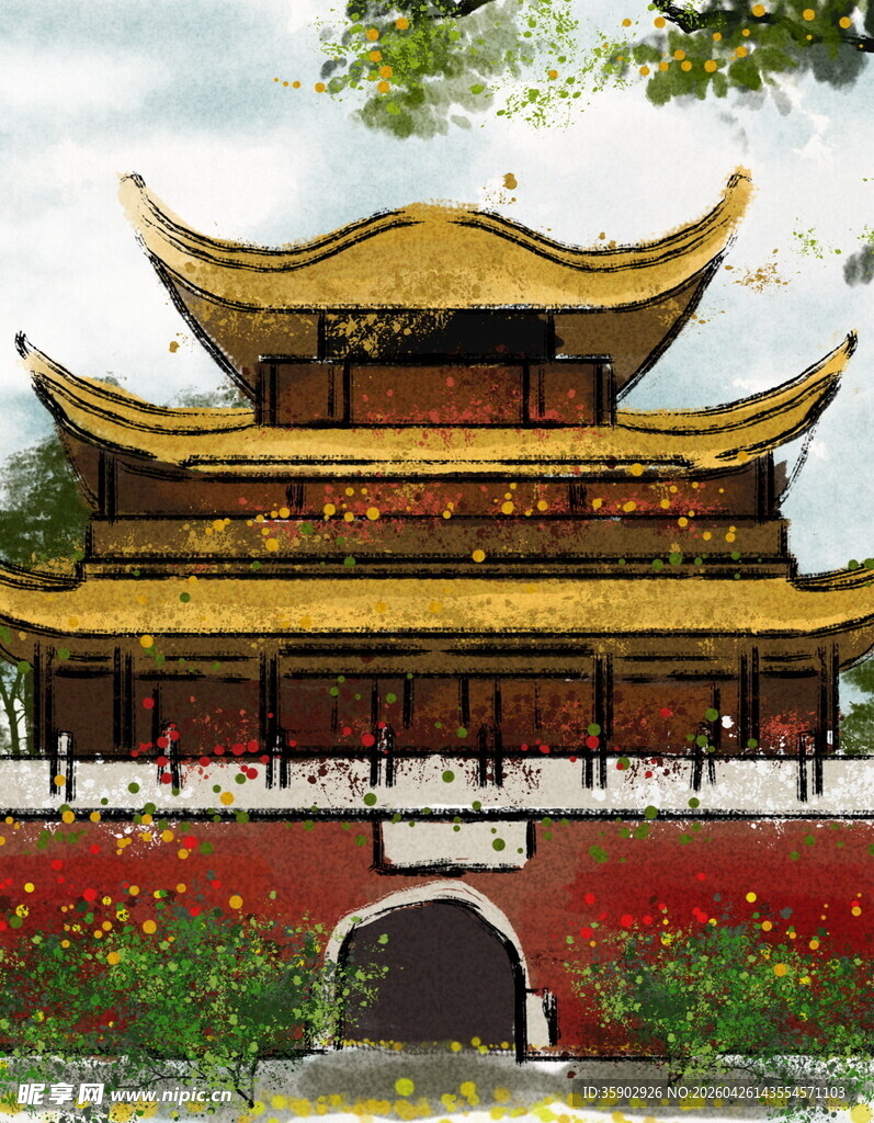 中式古建筑塔楼景观