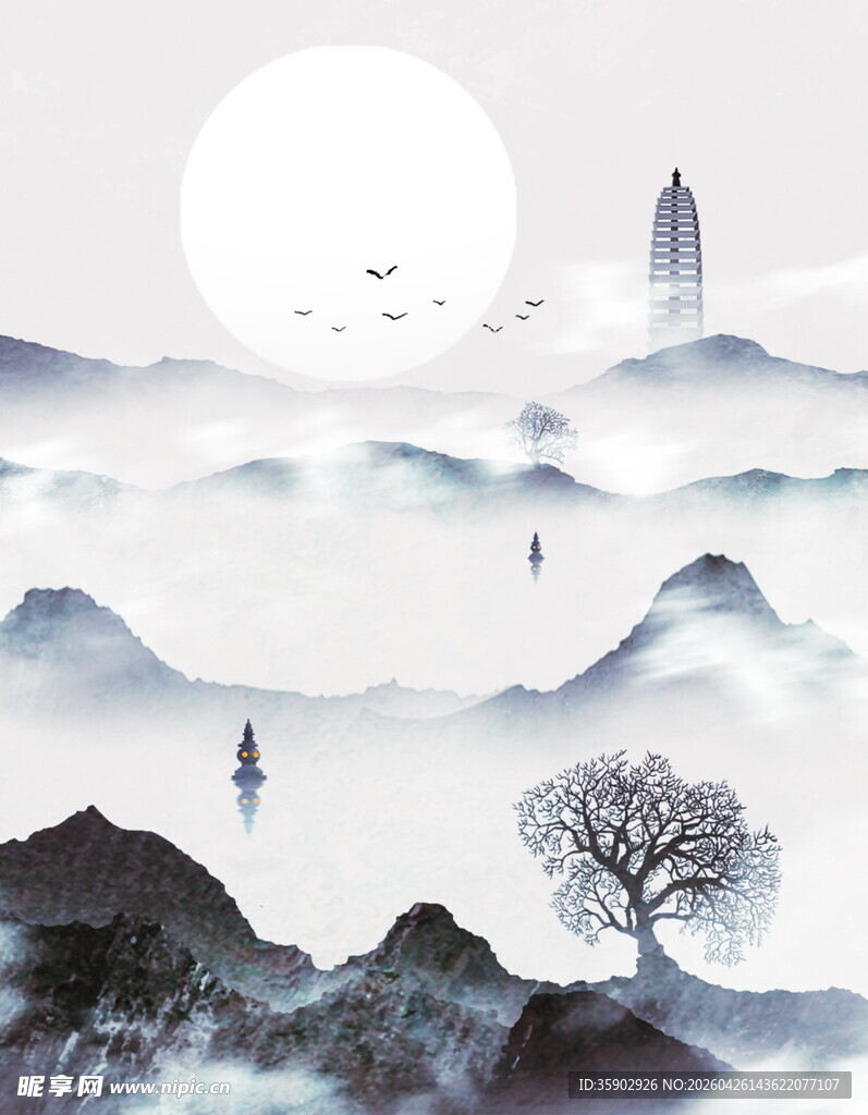 月夜山水间的空灵景致