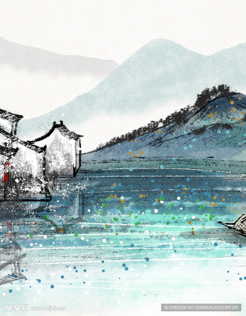 水墨江南水乡风景图
