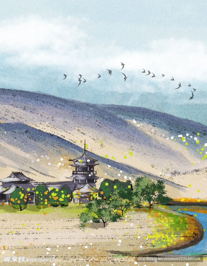 沙漠中的古朴建筑景观