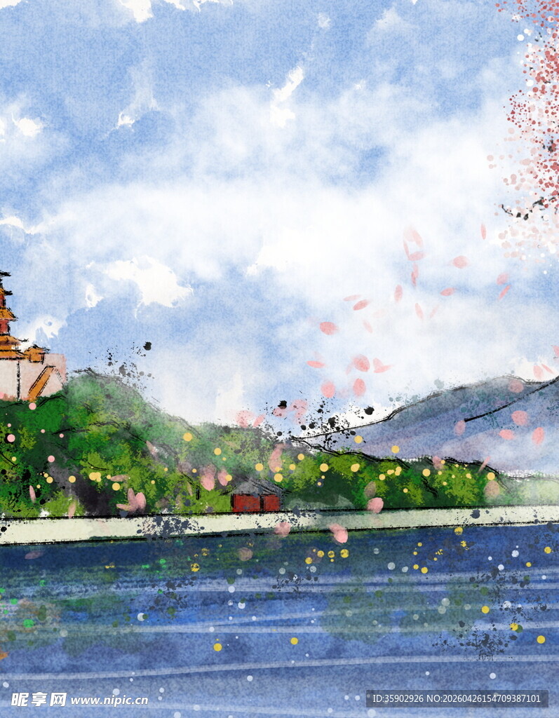 水墨风山水风景绘景图