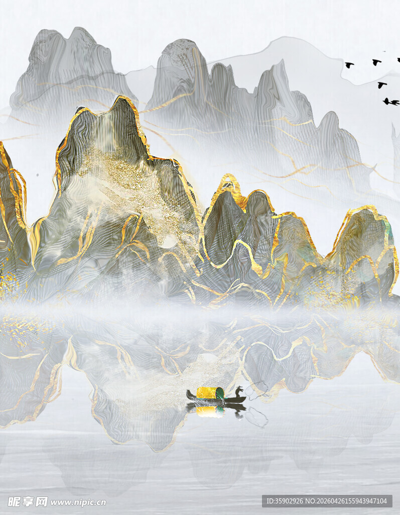 水墨山水一叶扁舟图景