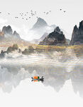 山水间孤舟悠然景