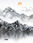 水墨山水间的日出景象
