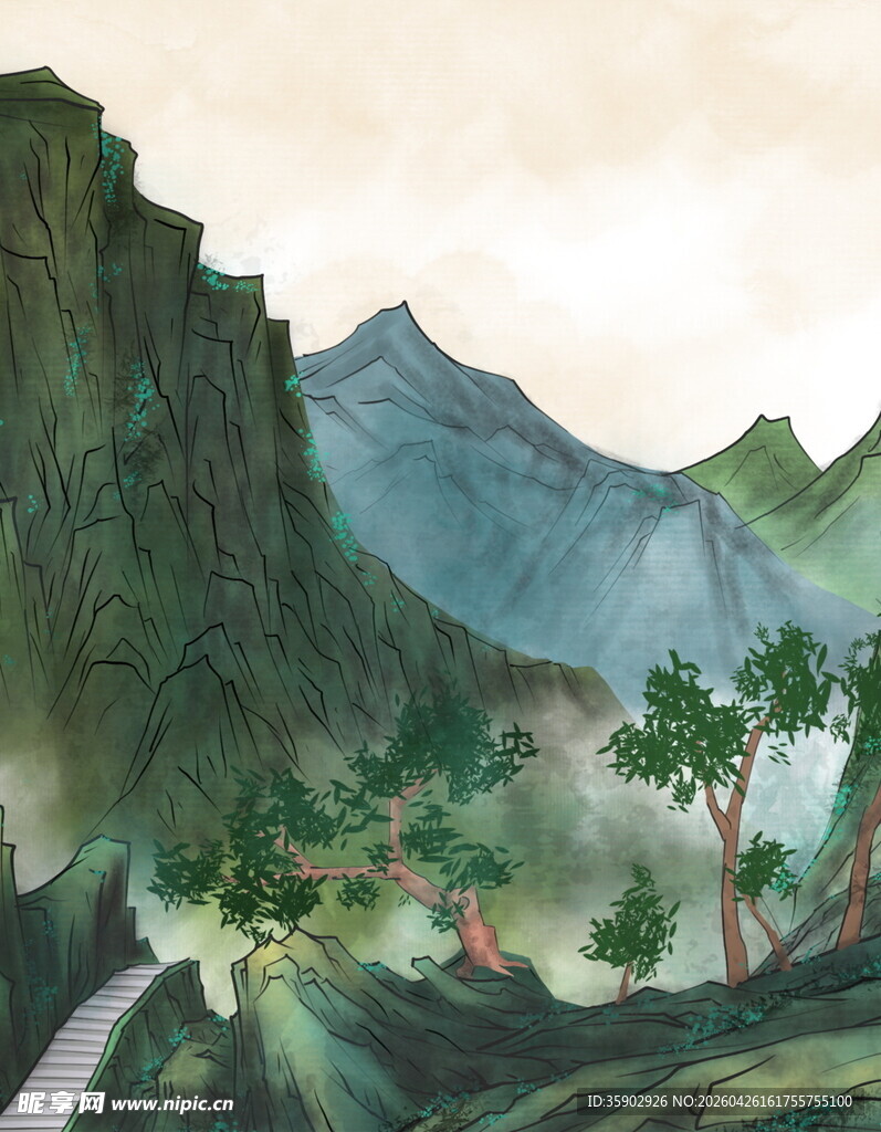 山间绿意盎然的风景