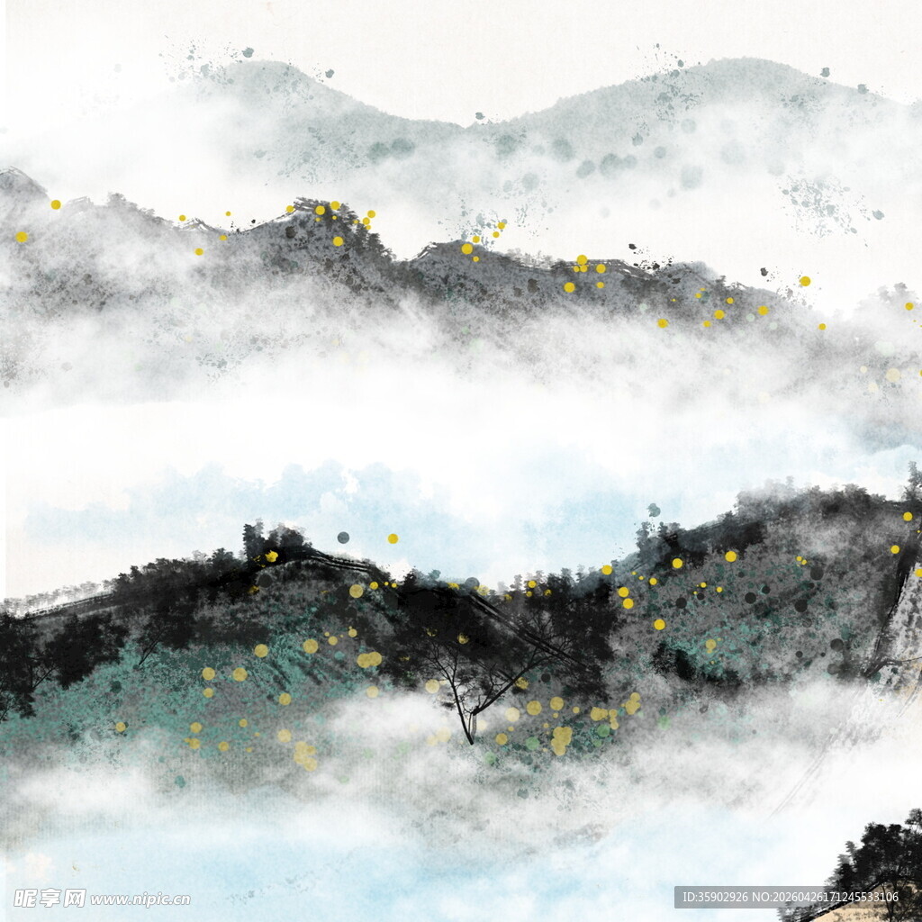 水墨山水云海朦胧美景