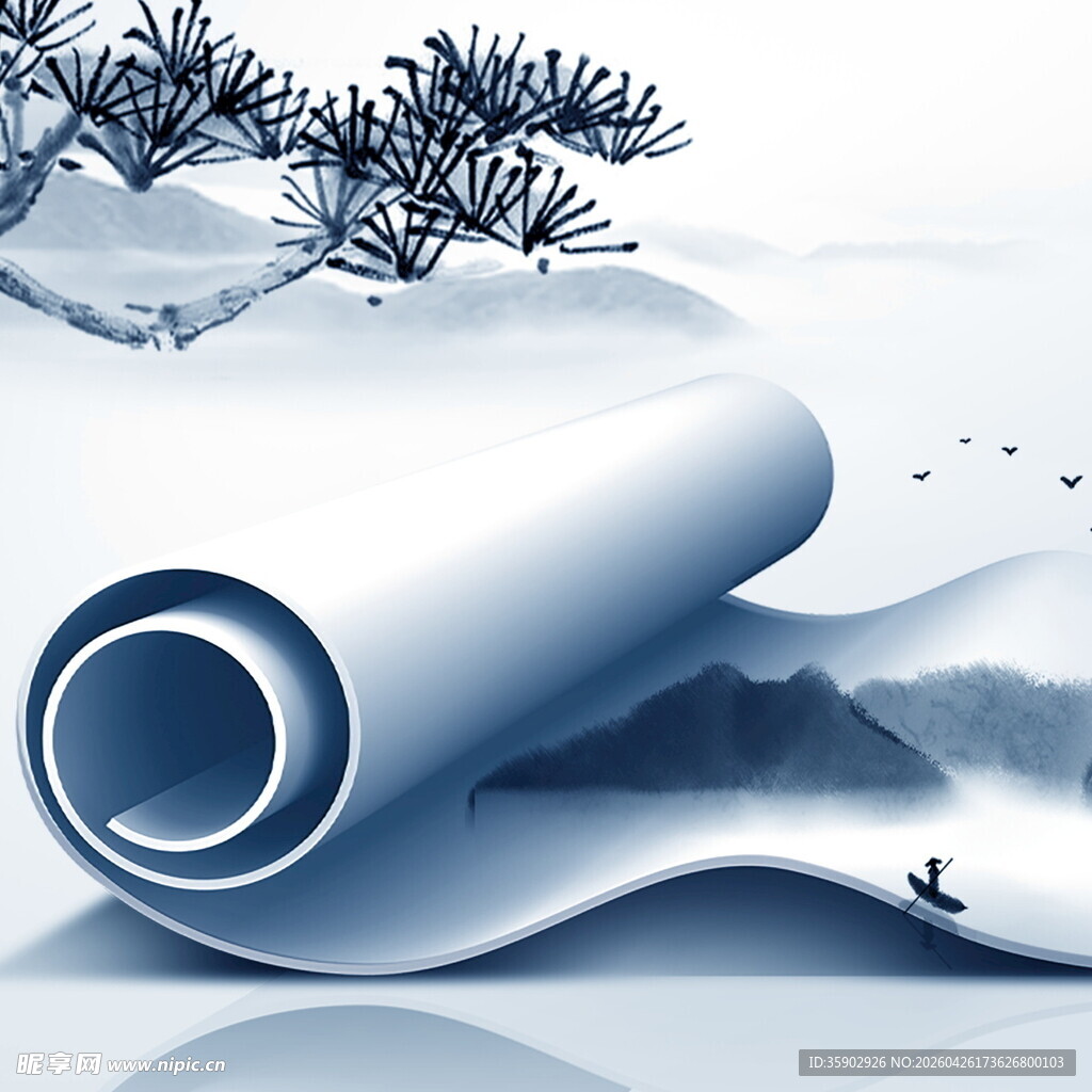 水墨卷轴雪景图