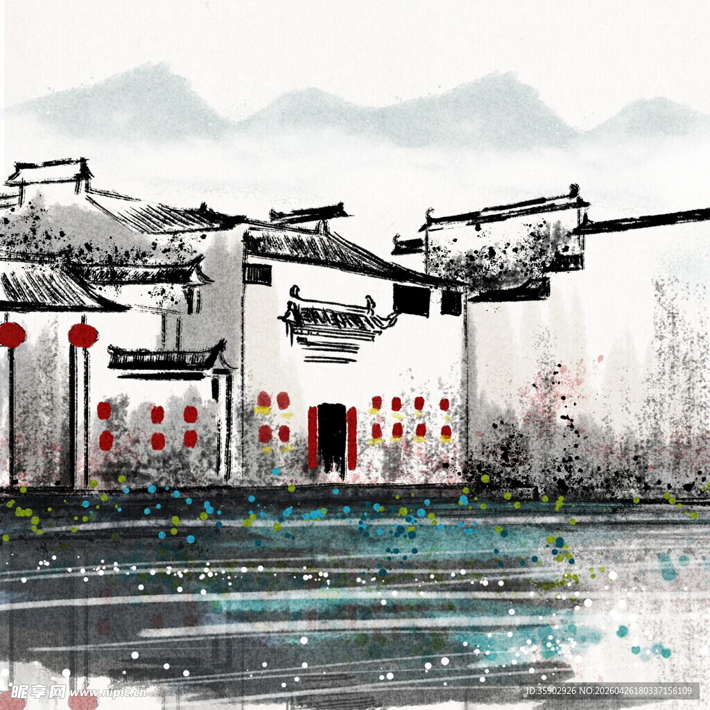 水墨江南水乡古建筑景观