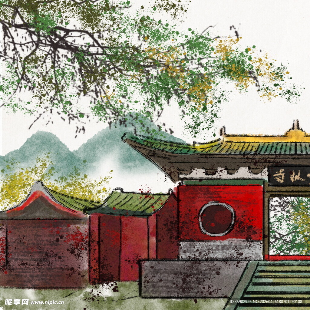 中式古典建筑风景图