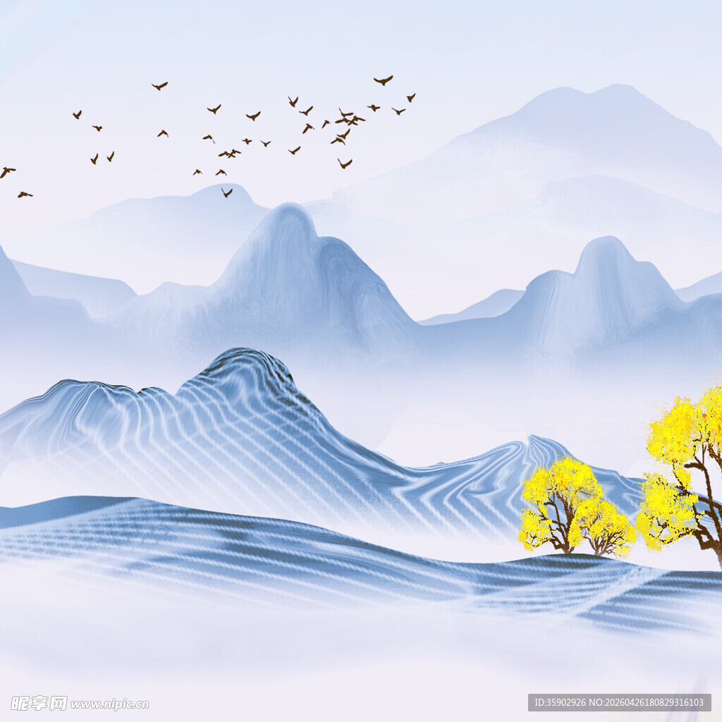 水墨山水间的烂漫黄花